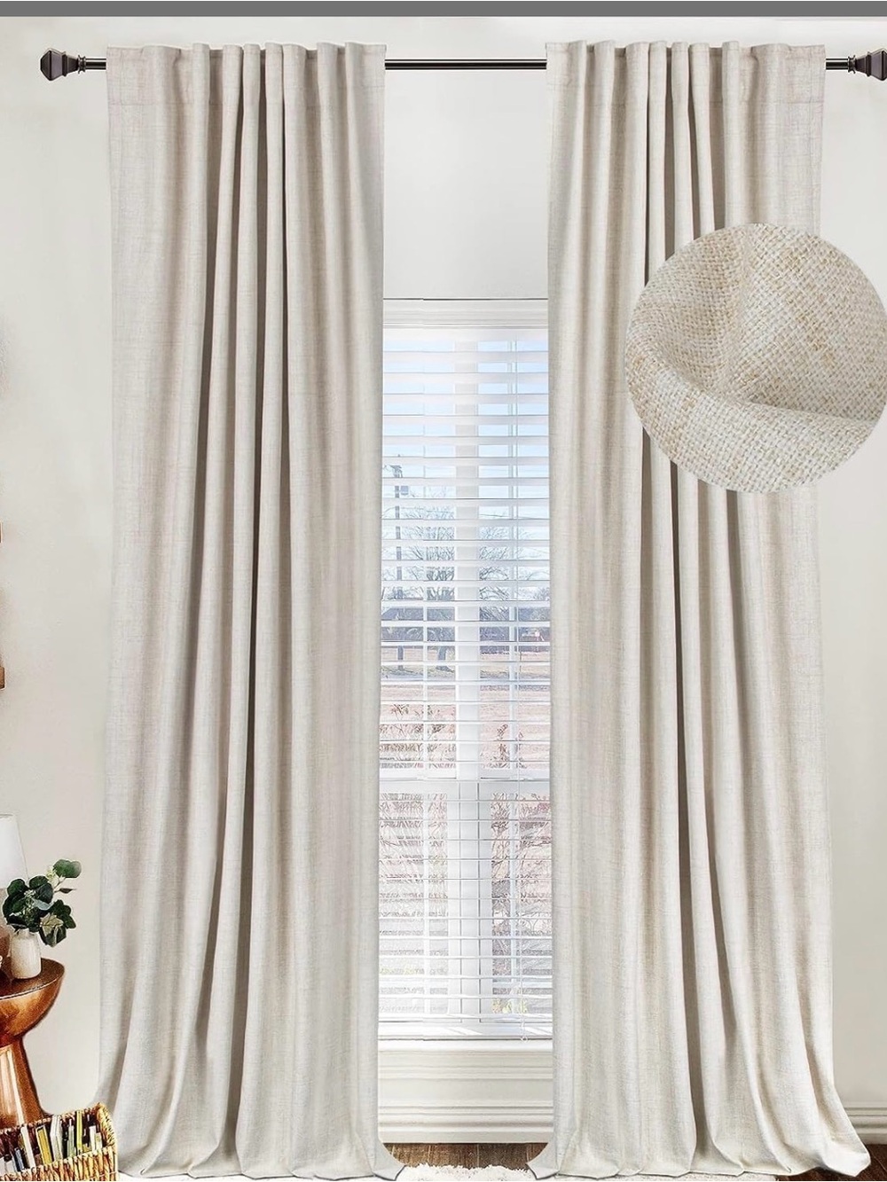 Neutral Linen-Texture Blackout Curtain Panel - Beige
